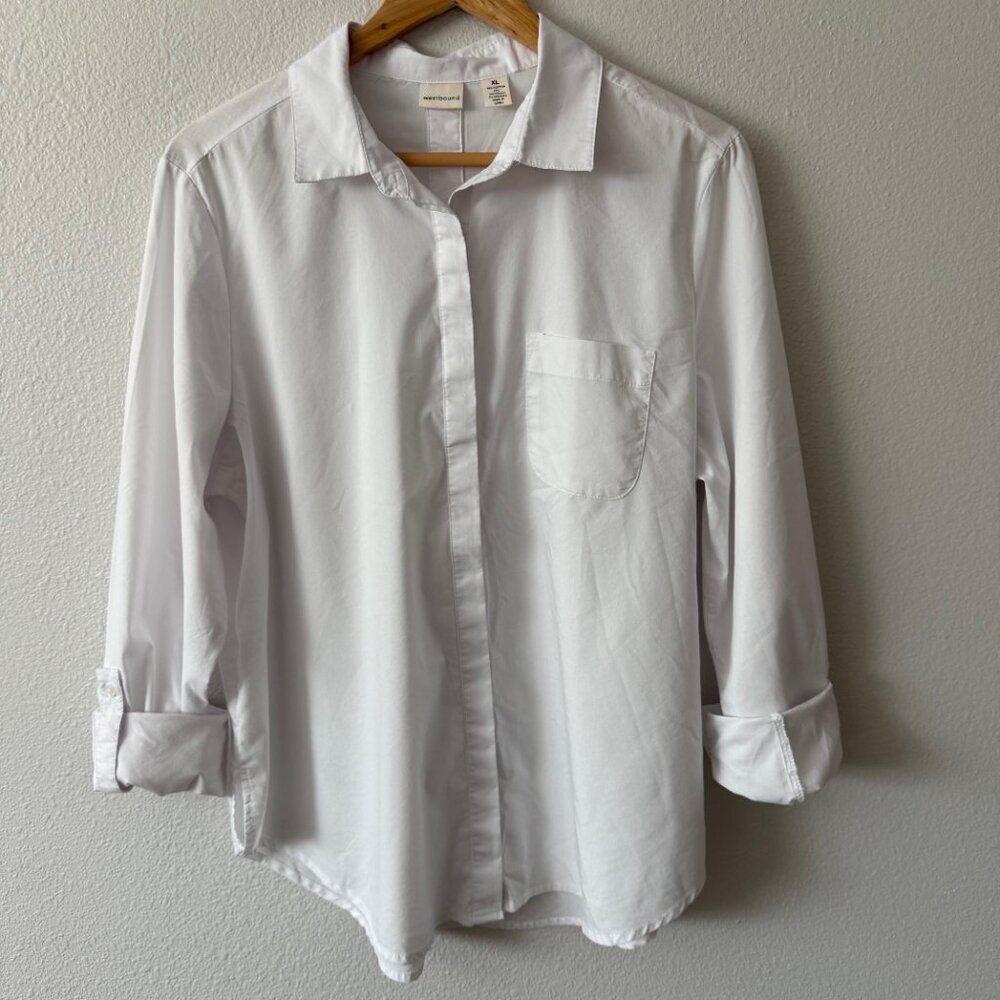 Westbound White Button Down Front AND Back‎ Long Roll Up Sleeves Blouse Size XL - Picture 4 of 7